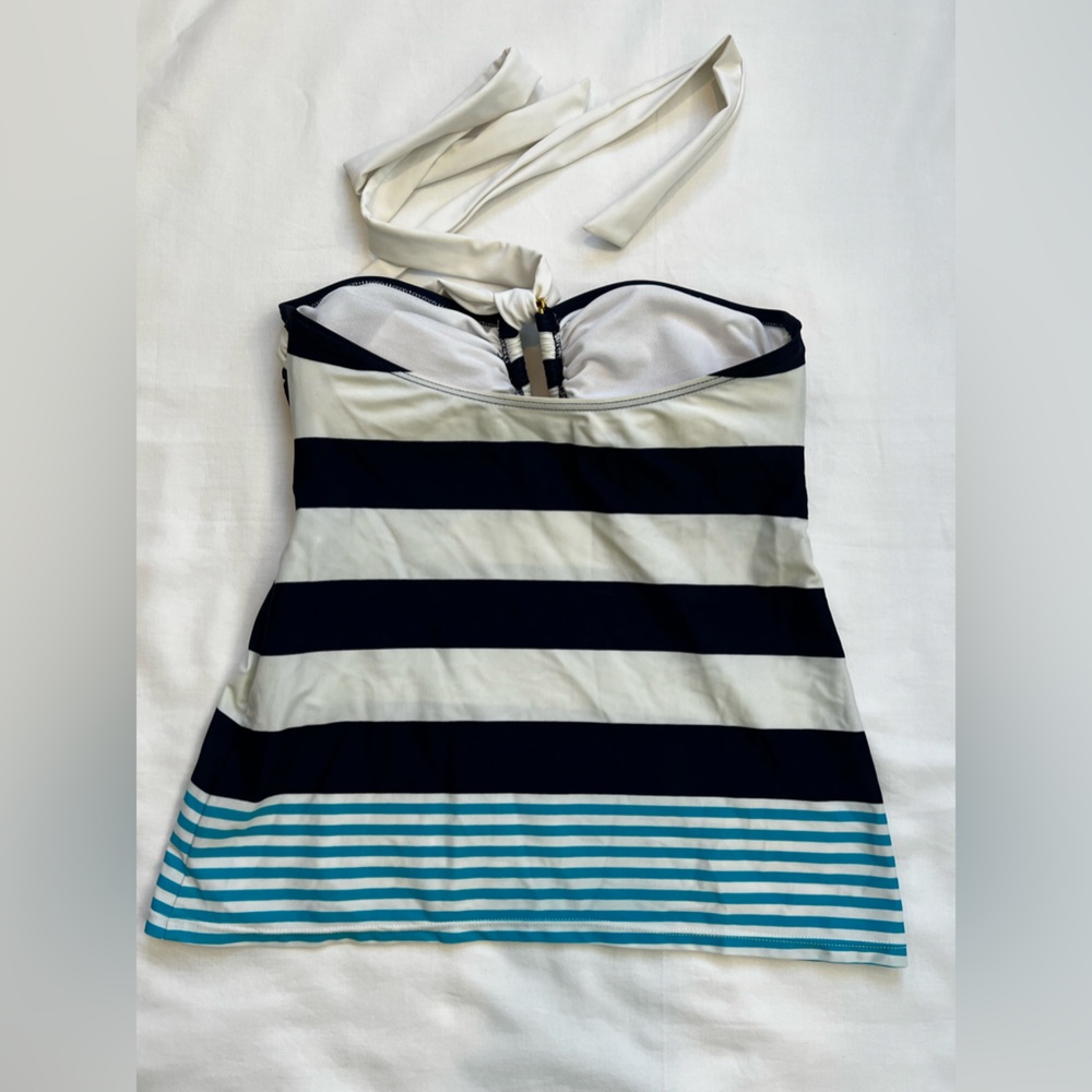Ralph Lauren Women’s Blue and White Striped Tanki Swim Top Size 6